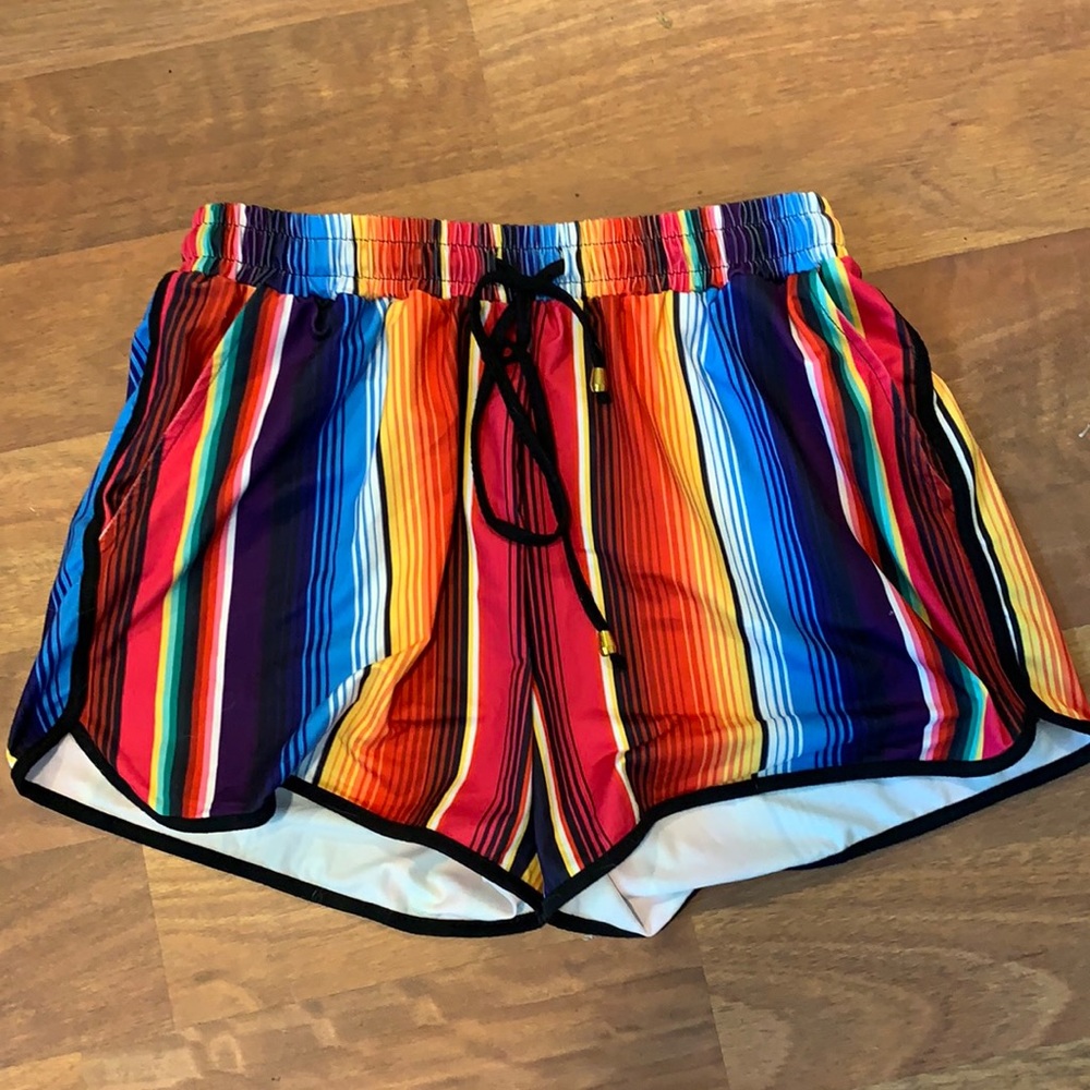 Bright striped drawstring shorts Large